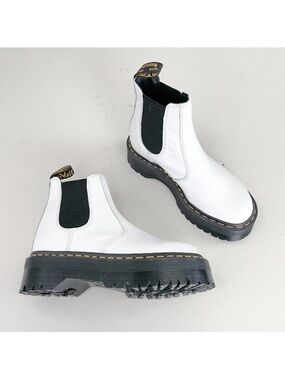 Dr. Martens White 2976 Quad Platform Leather Chelsea Ankle Boots Chunky Size 7